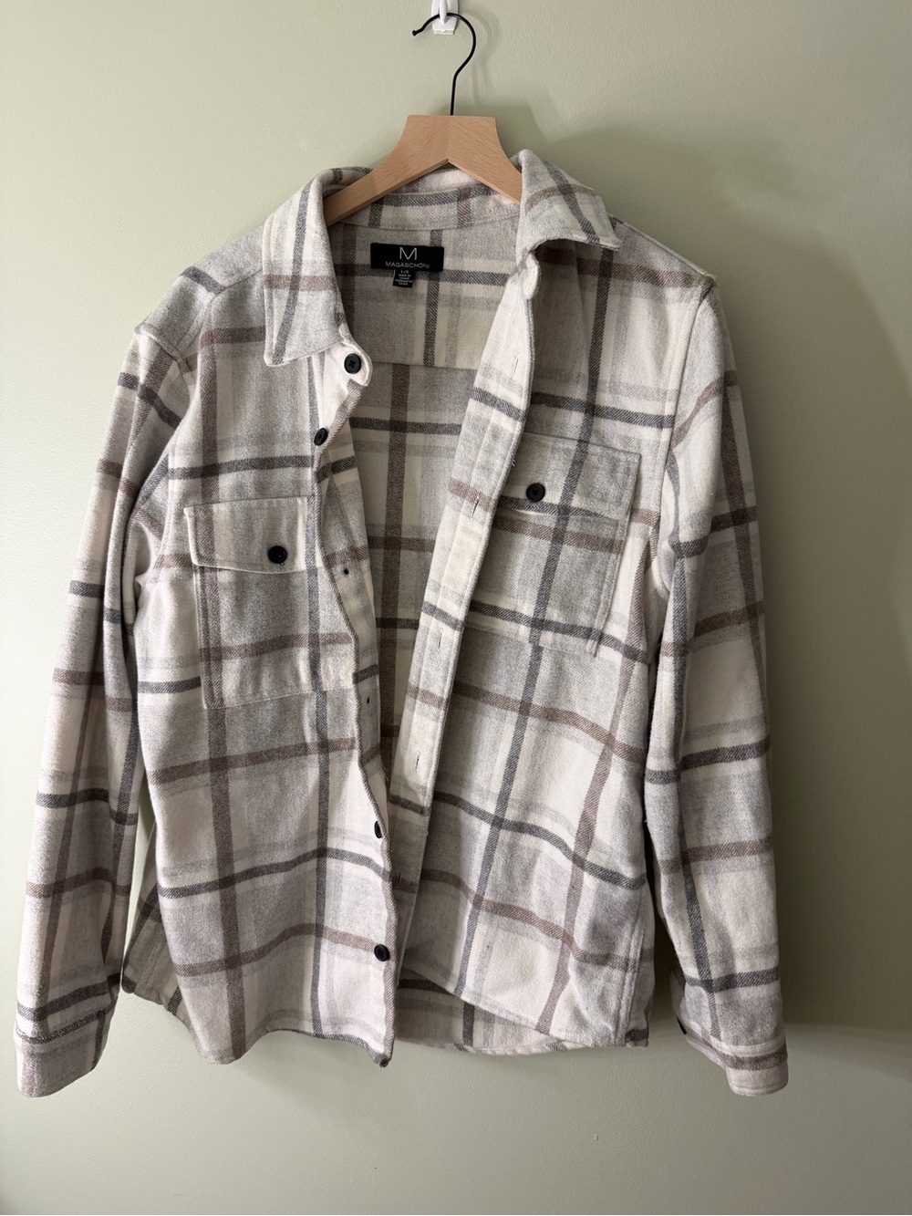 Magaschoni Cream and Gray Plaid Lightweight Shacket